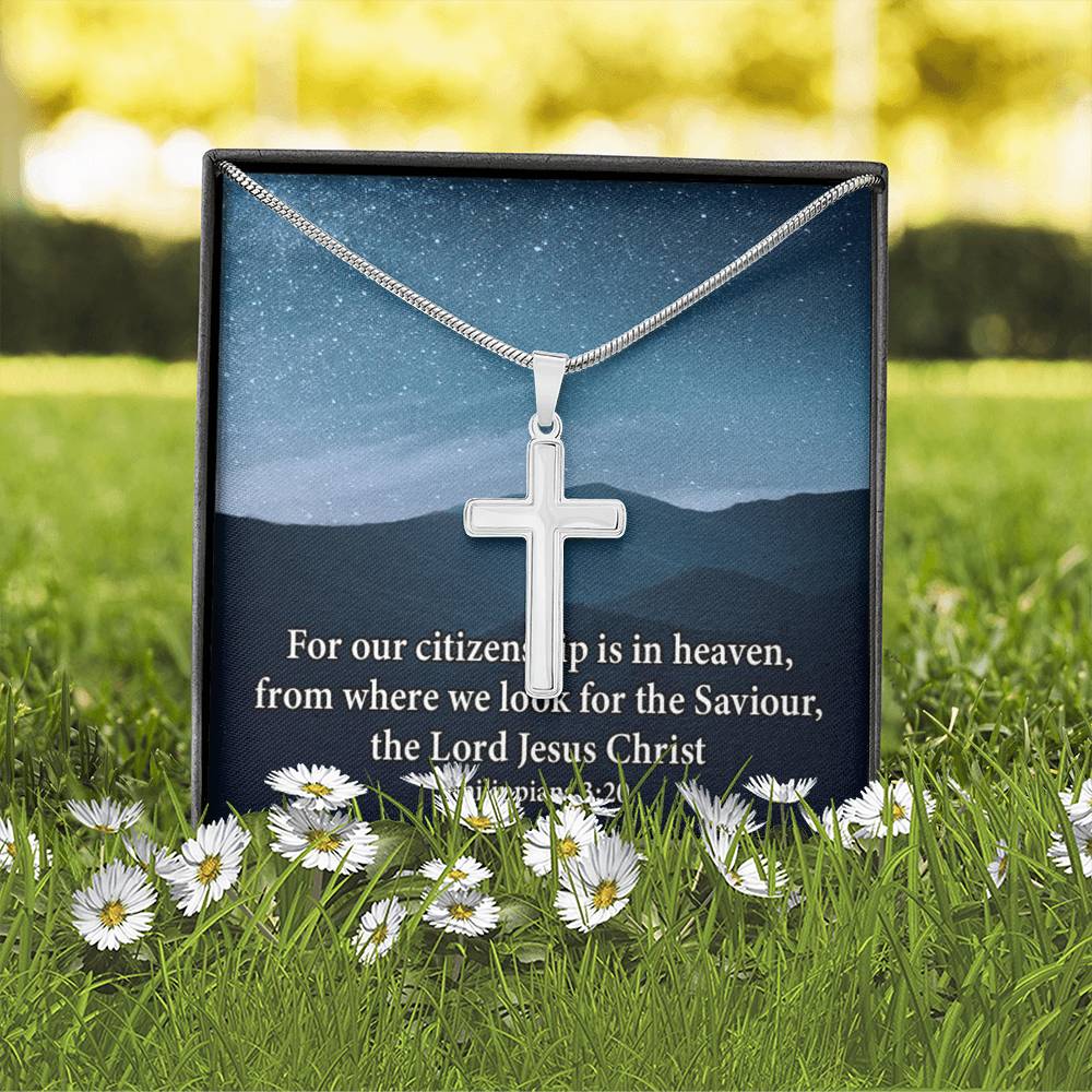 Scripture Card Philippians 3:20 Cross Card Necklace w Stainless Steel Pendant Religious Gift-Express Your Love Gifts