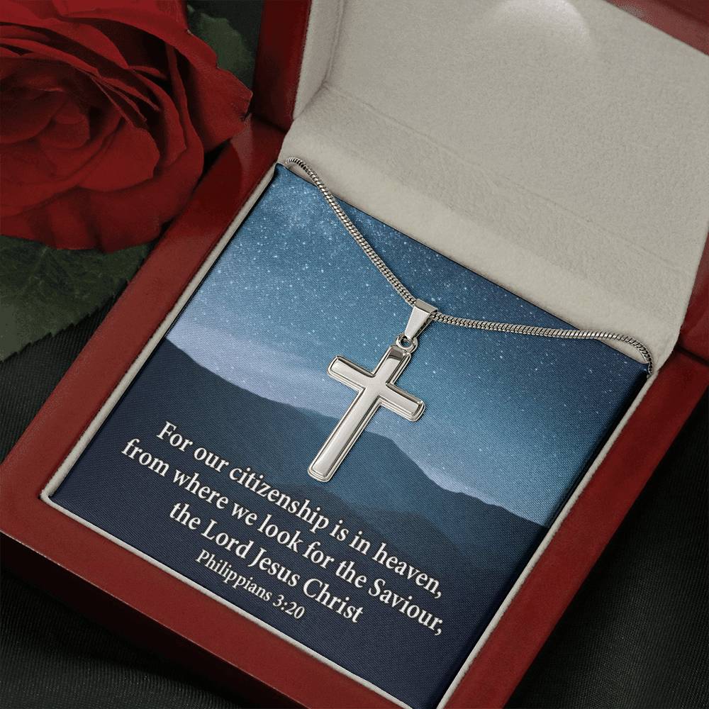 Scripture Card Philippians 3:20 Cross Card Necklace w Stainless Steel Pendant Religious Gift-Express Your Love Gifts