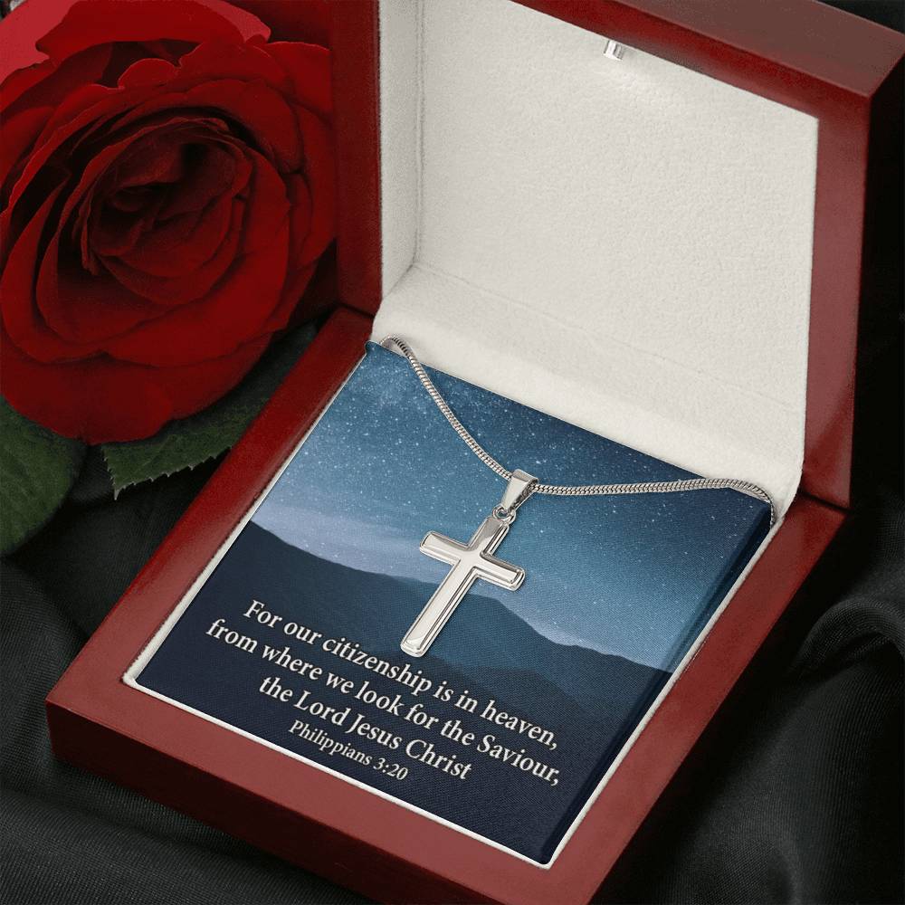 Scripture Card Philippians 3:20 Cross Card Necklace w Stainless Steel Pendant Religious Gift-Express Your Love Gifts