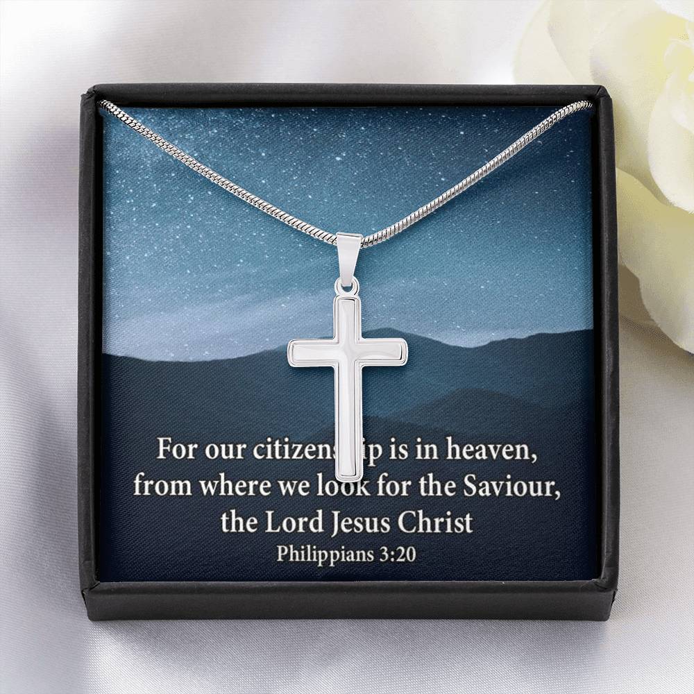 Scripture Card Philippians 3:20 Cross Card Necklace w Stainless Steel Pendant Religious Gift-Express Your Love Gifts