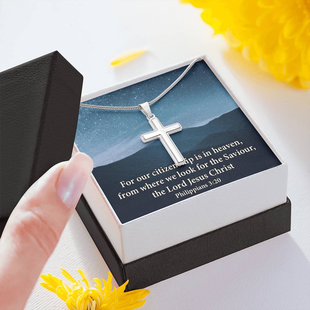 Scripture Card Philippians 3:20 Cross Card Necklace w Stainless Steel Pendant Religious Gift-Express Your Love Gifts