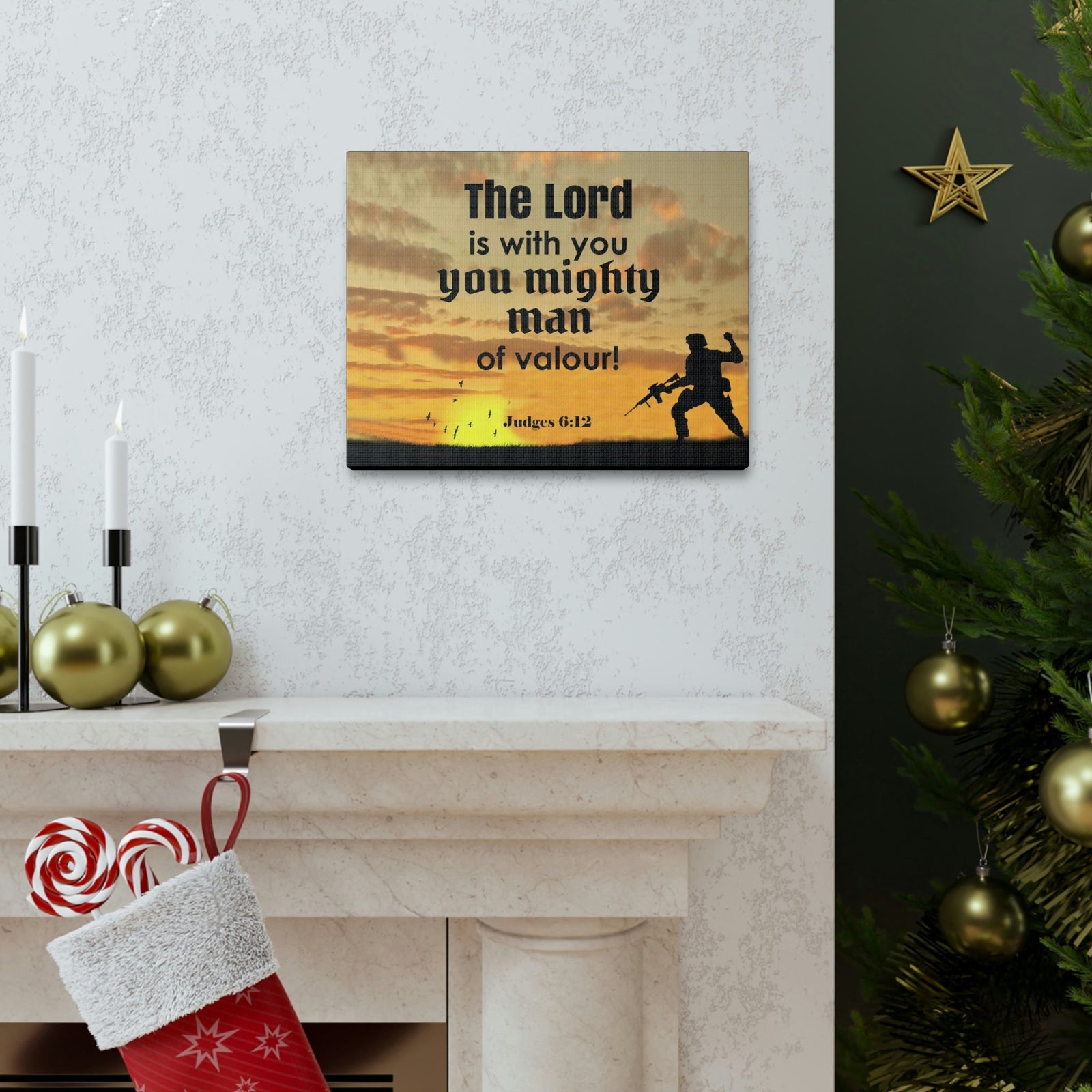 Scripture Wall Lord is with You Judges 6:12 Bible Canvas Christian Wall Art Ready to Hang Unframed-Express Your Love Gifts