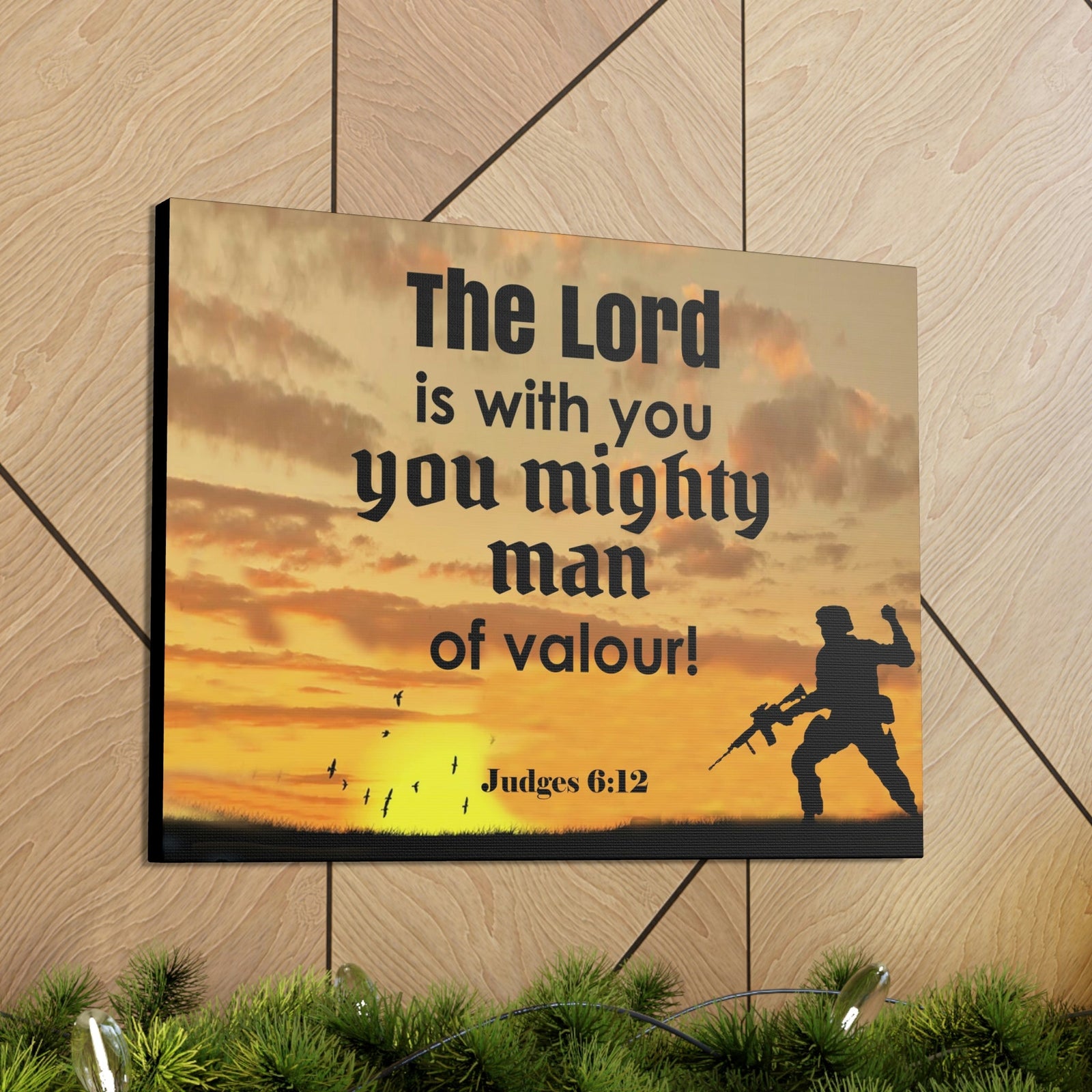 Scripture Wall Lord is with You Judges 6:12 Bible Canvas Christian Wall Art Ready to Hang Unframed-Express Your Love Gifts