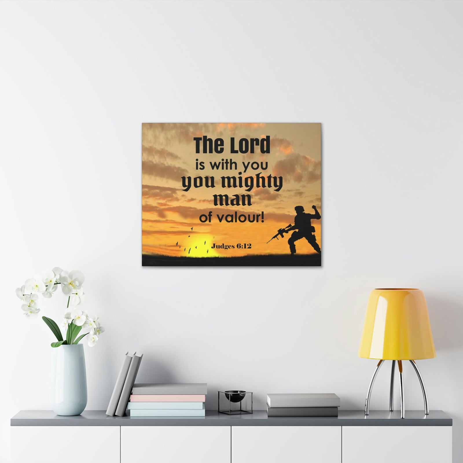 Scripture Wall Lord is with You Judges 6:12 Bible Canvas Christian Wall Art Ready to Hang Unframed-Express Your Love Gifts