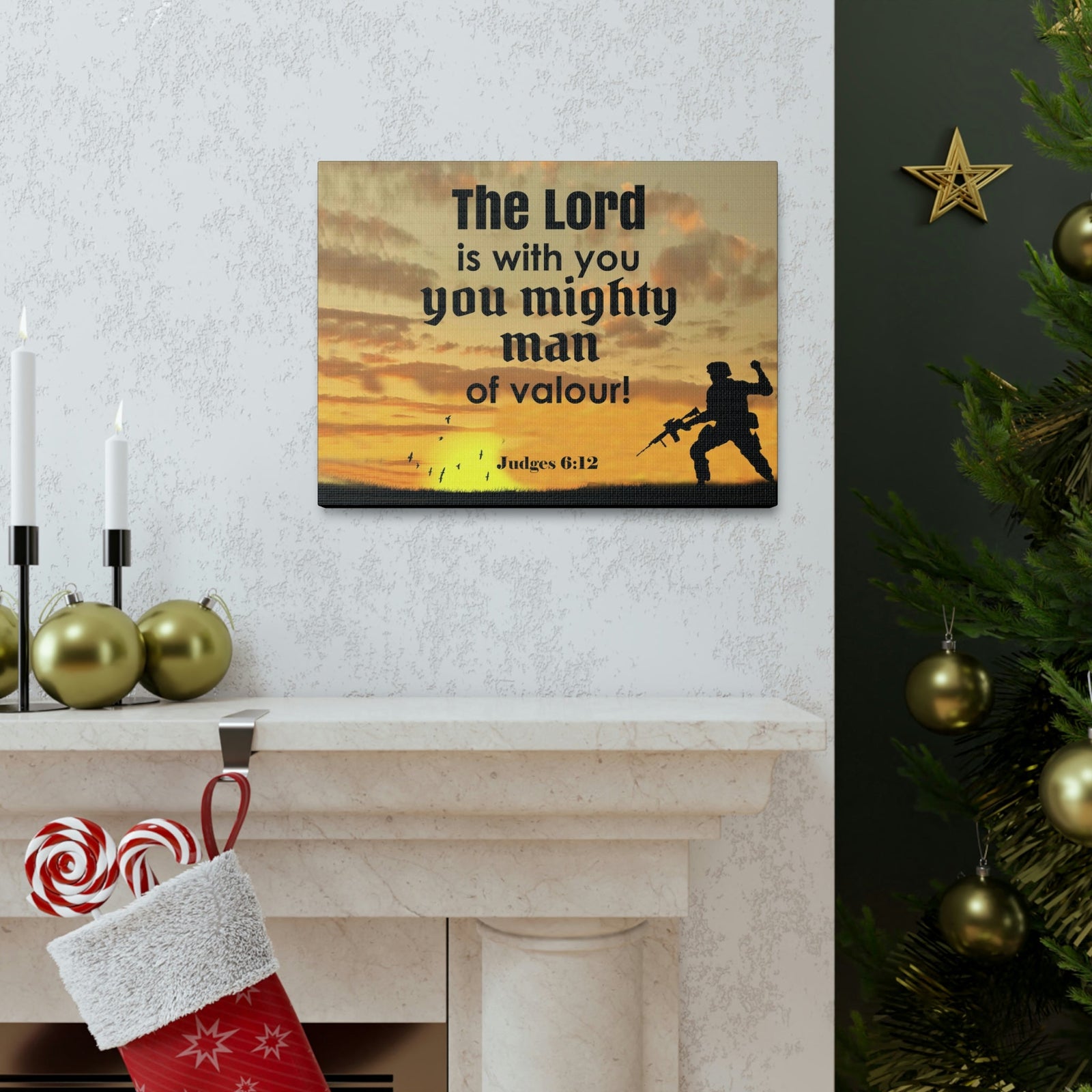 Scripture Wall Lord is with You Judges 6:12 Bible Canvas Christian Wall Art Ready to Hang Unframed-Express Your Love Gifts