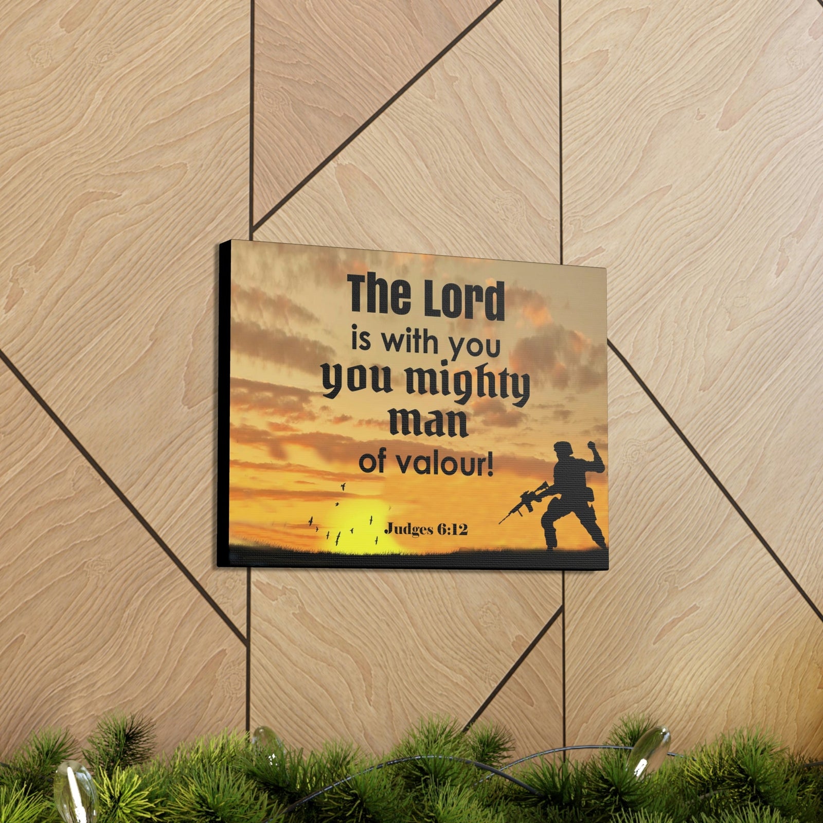 Scripture Wall Lord is with You Judges 6:12 Bible Canvas Christian Wall Art Ready to Hang Unframed-Express Your Love Gifts