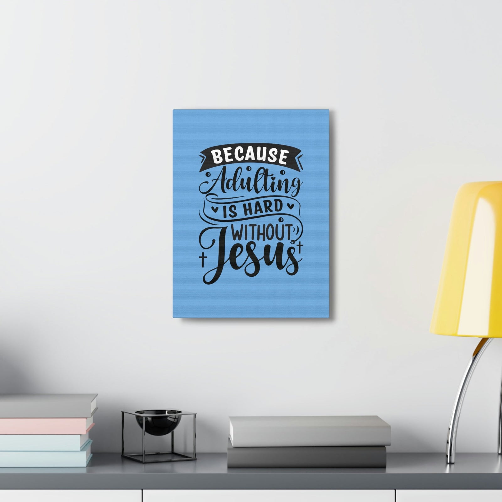 Scripture Walls Adulting Is Hard Without Jesus Romans 3:23 Blue Christian Wall Art Bible Verse Print Ready to Hang Unframed-Express Your Love Gifts