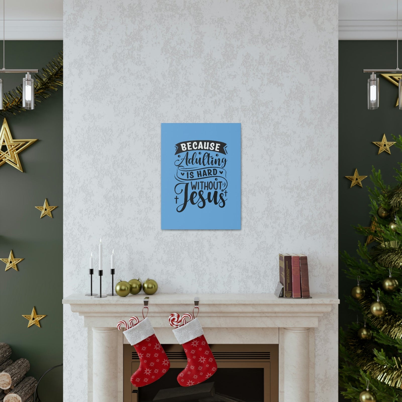 Scripture Walls Adulting Is Hard Without Jesus Romans 3:23 Blue Christian Wall Art Bible Verse Print Ready to Hang Unframed-Express Your Love Gifts