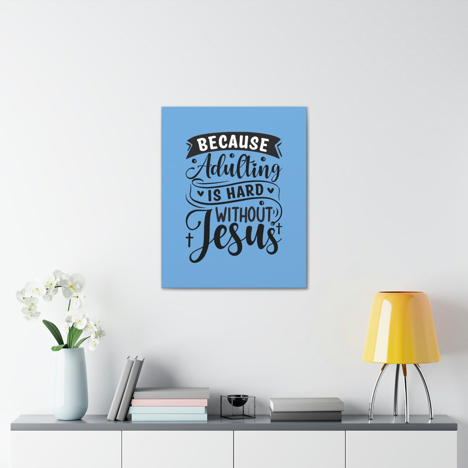 Scripture Walls Adulting Is Hard Without Jesus Romans 3:23 Blue Christian Wall Art Bible Verse Print Ready to Hang Unframed-Express Your Love Gifts