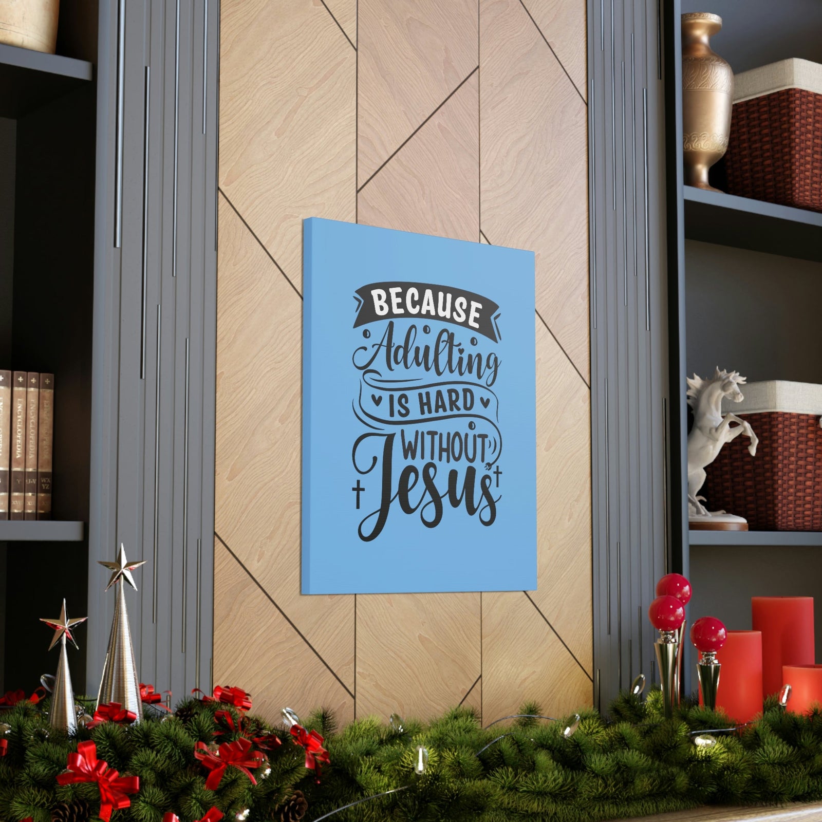 Scripture Walls Adulting Is Hard Without Jesus Romans 3:23 Blue Christian Wall Art Bible Verse Print Ready to Hang Unframed-Express Your Love Gifts
