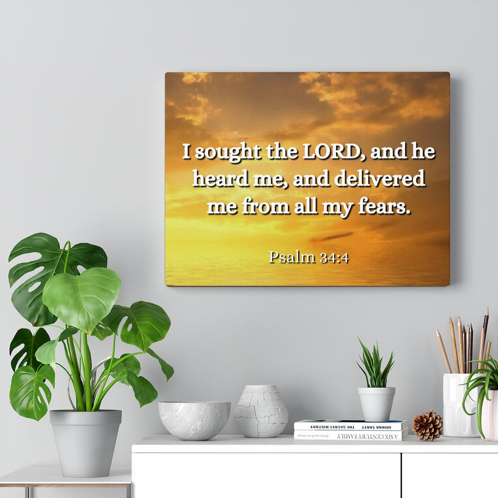 Scripture Walls All My Fears Psalms 34:4 Bible Verse Canvas Christian Wall Art Ready to Hang Unframed-Express Your Love Gifts