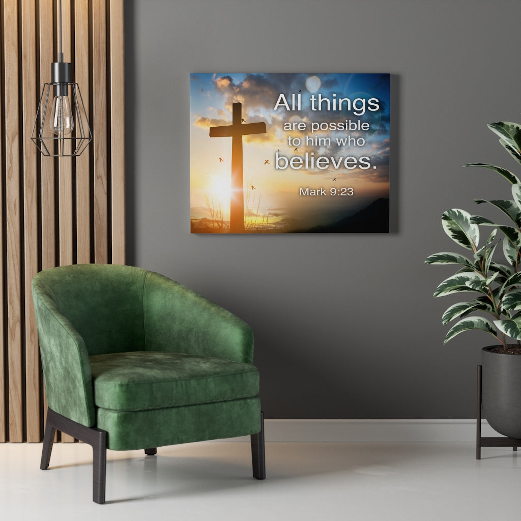 Scripture Walls All Things Are Possible Cross Mark 9:23 Bible Verse Canvas Christian Wall Art Ready to Hang Unframed-Express Your Love Gifts