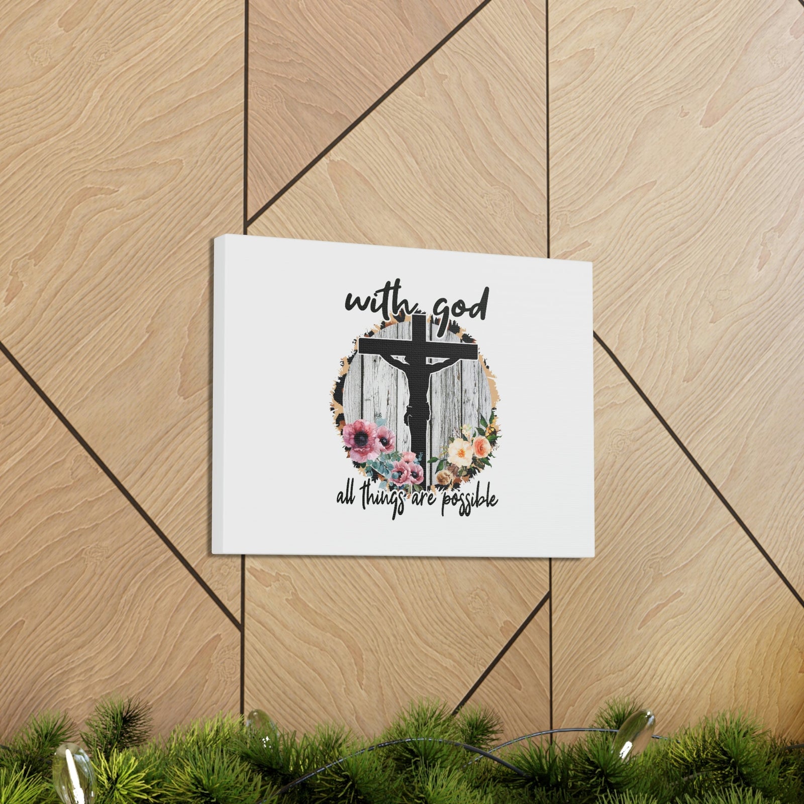 Scripture Walls All Things Are Possible Mark 10:27 Flower Cross Christian Wall Art Bible Verse Print Ready to Hang Unframed-Express Your Love Gifts