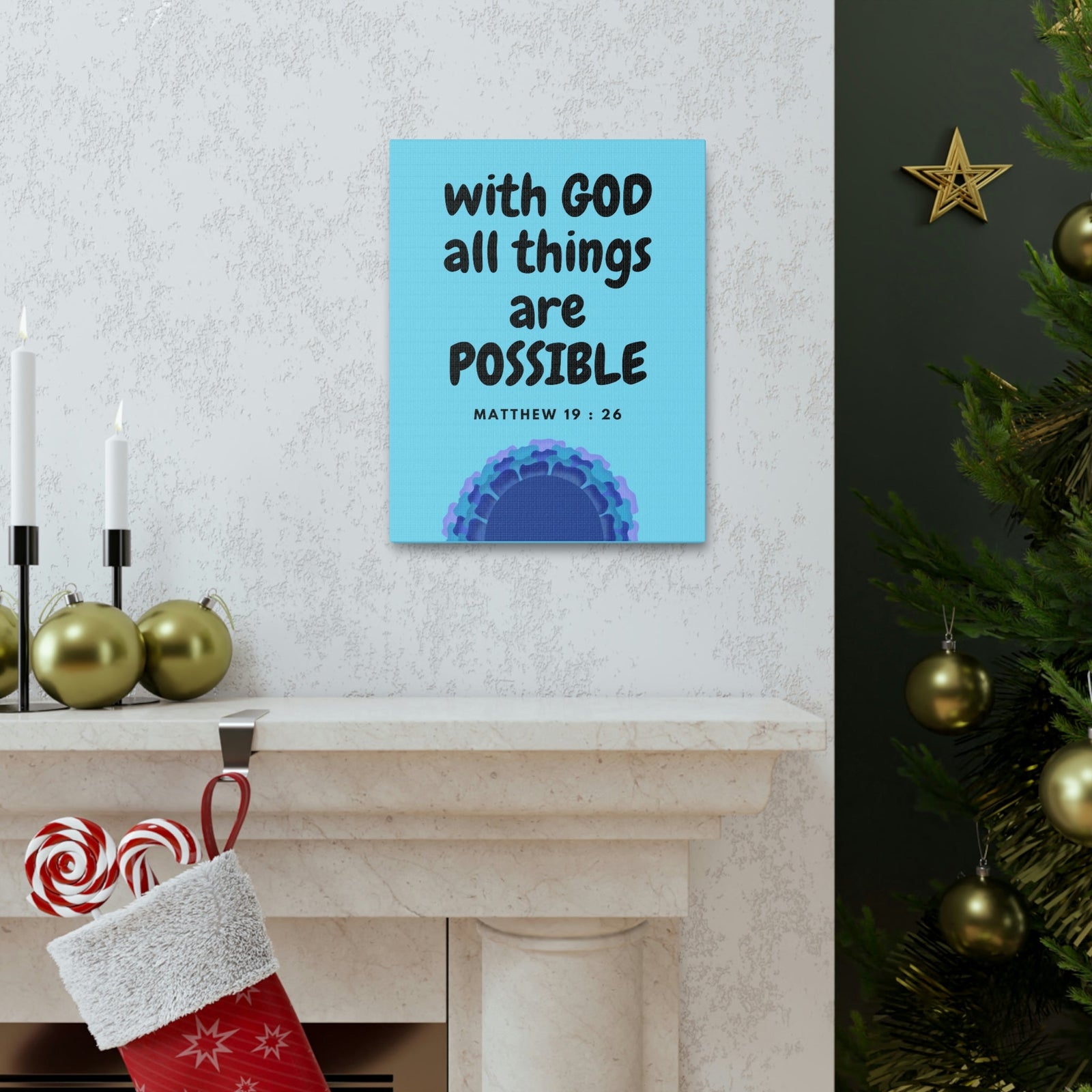 Scripture Walls All Things Are Possible Matthew 19:26 Blue Christian Wall Art Bible Verse Print Ready to Hang Unframed-Express Your Love Gifts