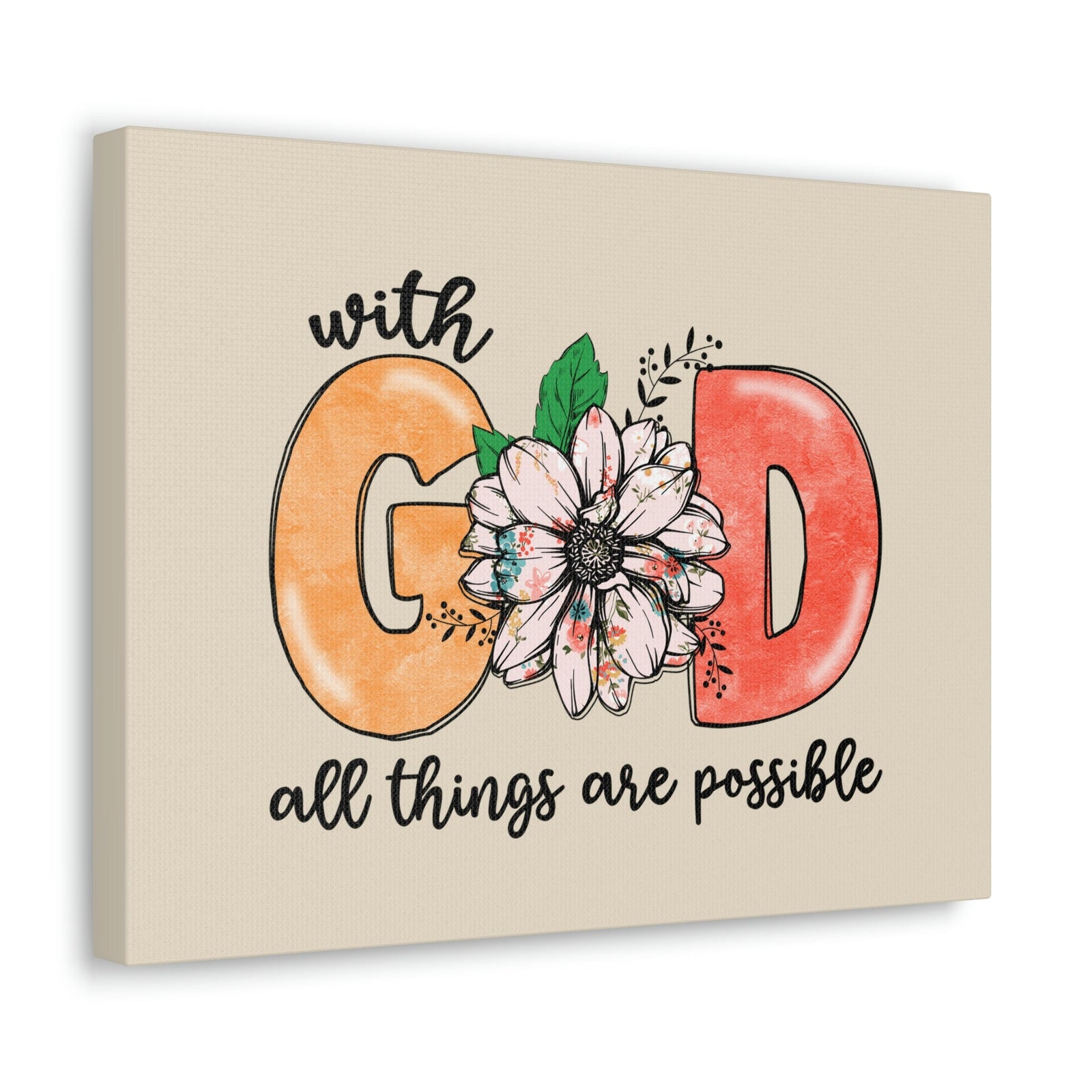 Scripture Walls All Things Possible Floral Pastel Matthew 19:26 Bible Verse Canvas Christian Wall Art Ready to Hang Unframed-Express Your Love Gifts