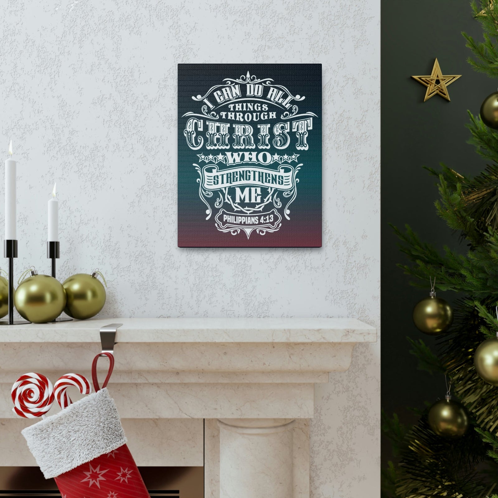 Scripture Walls All Things Through Christ Philippians 4:13 Stars Christian Wall Art Bible Verse Print Ready to Hang Unframed-Express Your Love Gifts