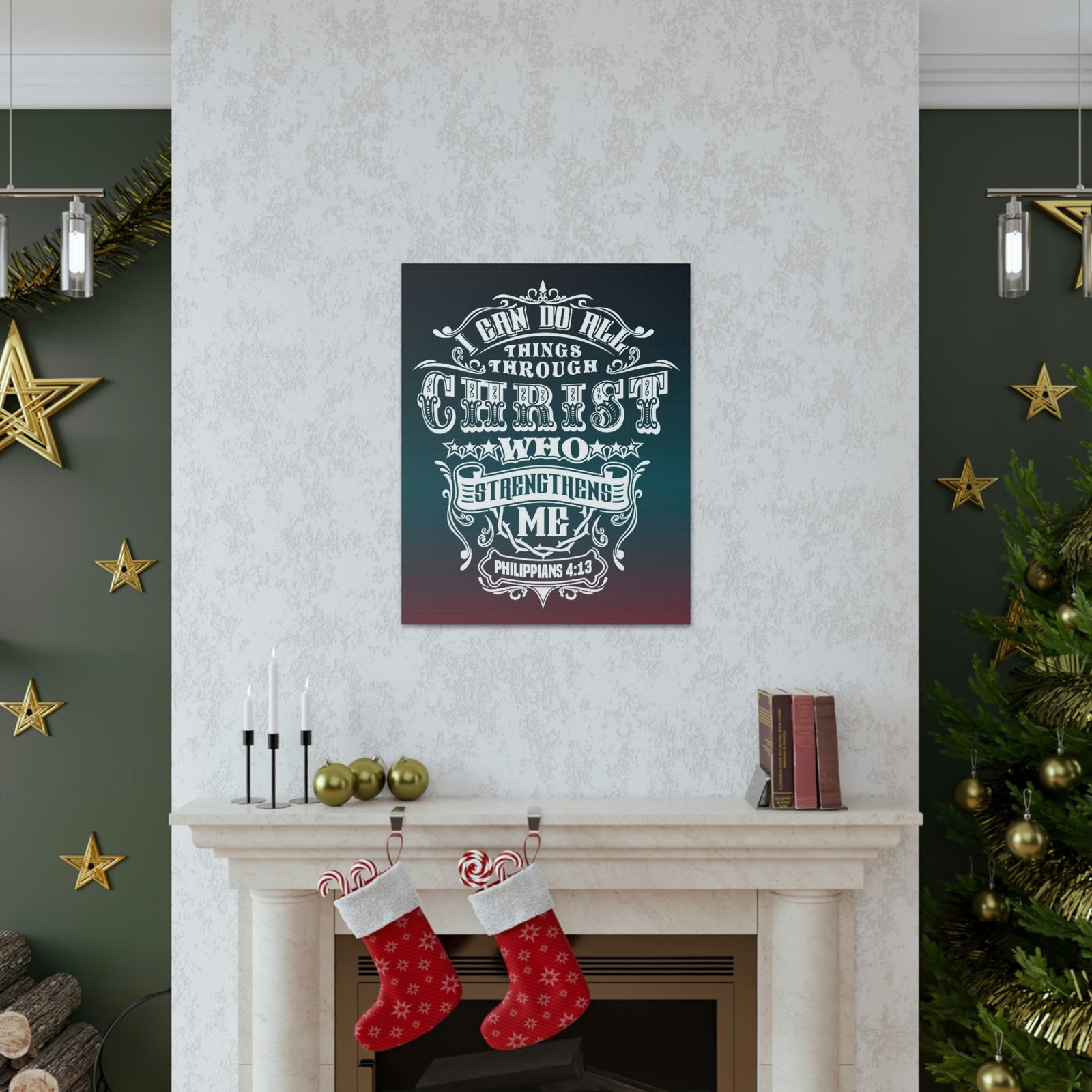 Scripture Walls All Things Through Christ Philippians 4:13 Stars Christian Wall Art Bible Verse Print Ready to Hang Unframed-Express Your Love Gifts