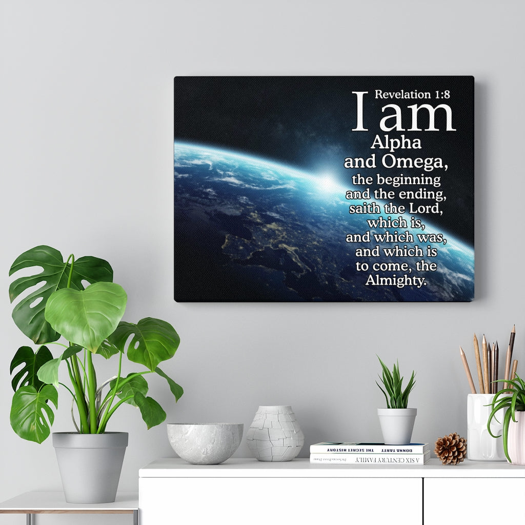 Scripture Walls Alpha ansd Omega Revelation 1:8 Bible Verse Canvas Christian Wall Art Ready to Hang Unframed-Express Your Love Gifts