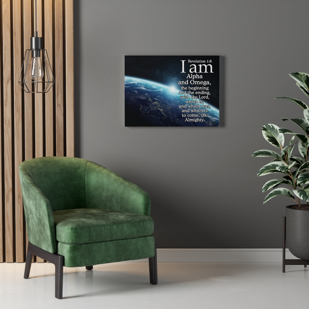 Scripture Walls Alpha ansd Omega Revelation 1:8 Bible Verse Canvas Christian Wall Art Ready to Hang Unframed-Express Your Love Gifts