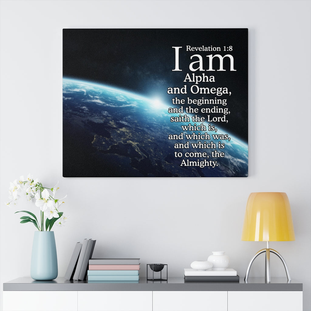 Scripture Walls Alpha ansd Omega Revelation 1:8 Bible Verse Canvas Christian Wall Art Ready to Hang Unframed-Express Your Love Gifts