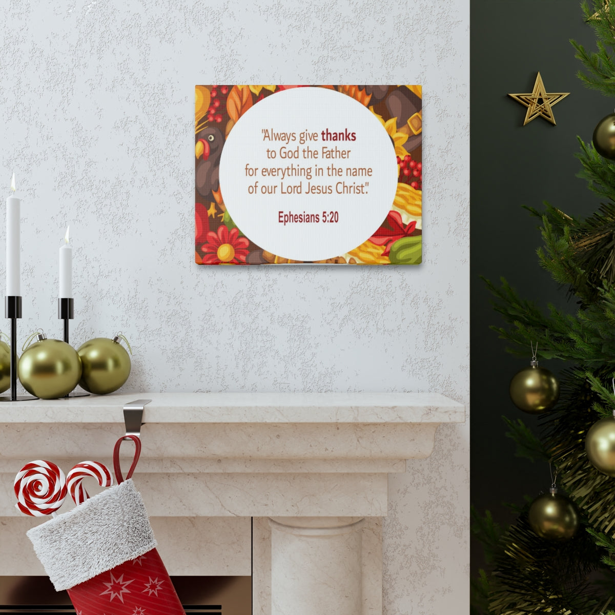 Scripture Walls Always Give Thanks Ephesians 5:20 Bible Verse Canvas Christian Wall Art Ready to Hang Unframed-Express Your Love Gifts