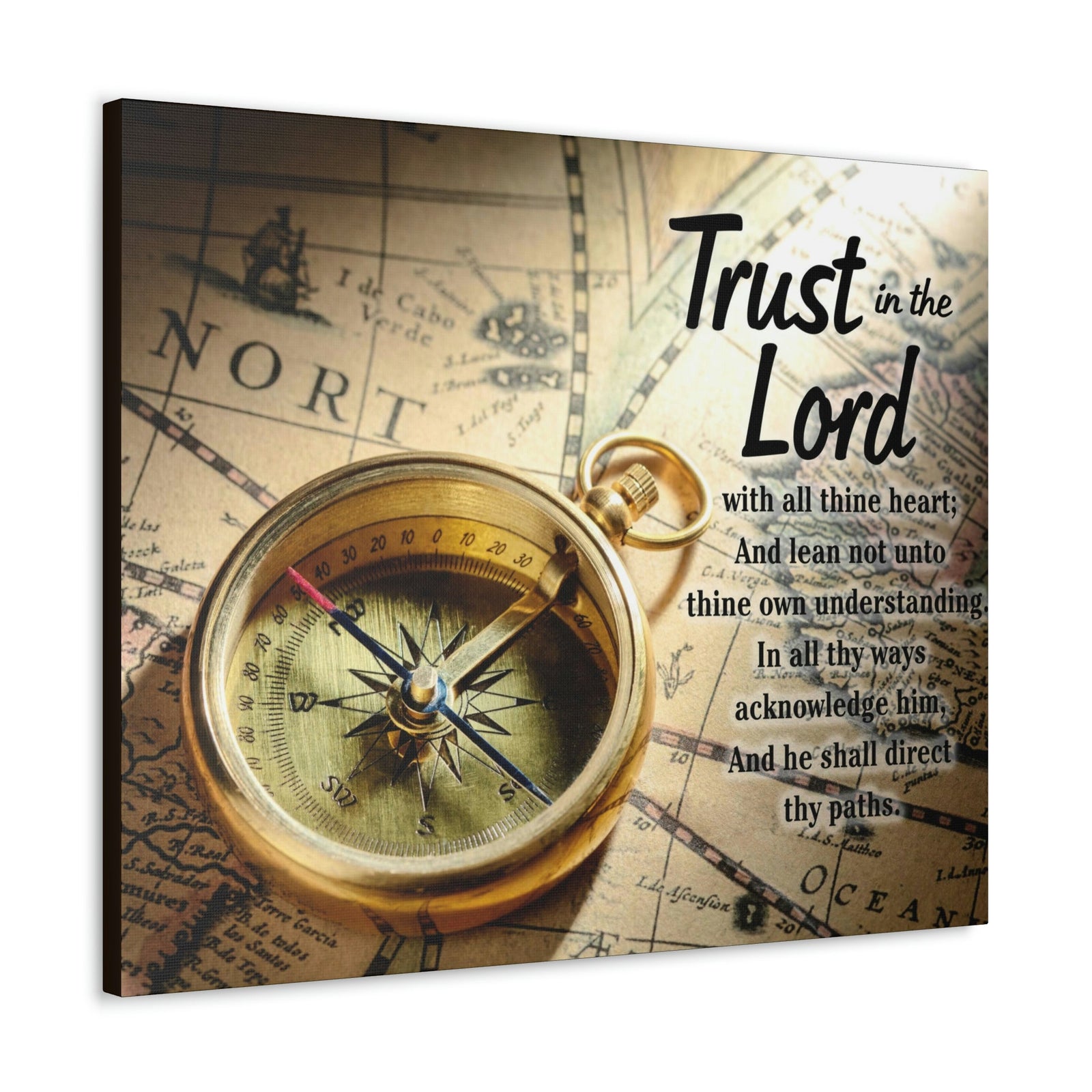 Scripture Walls Ancient Map Proverbs 3:6 Bible Verse Canvas Christian Wall Art Ready to Hang Unframed-Express Your Love Gifts