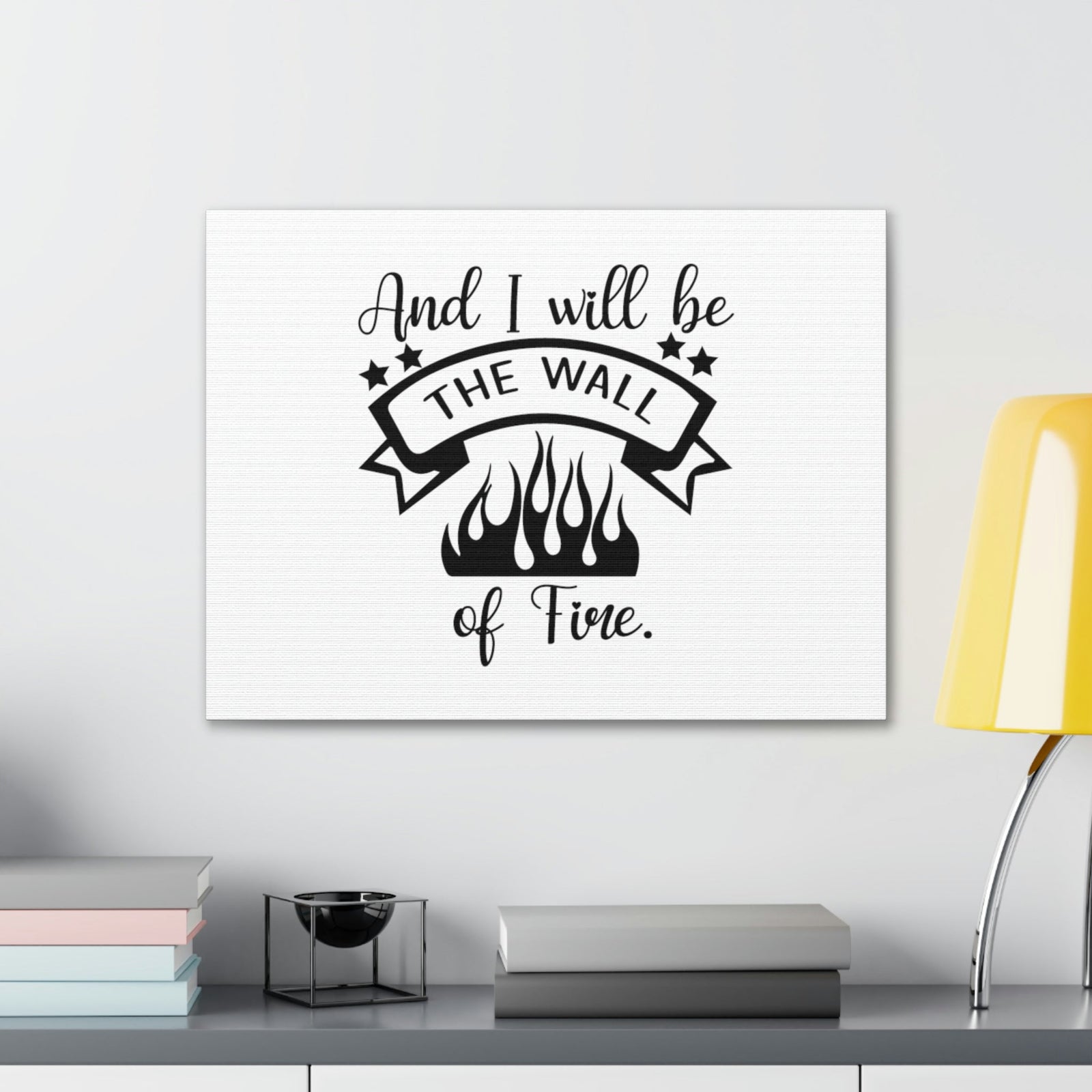 Scripture Walls And I Will Be The Wall Of Fire Zechariah 2:5 Cursive Christian Wall Art Bible Verse Print Ready to Hang Unframed-Express Your Love Gifts