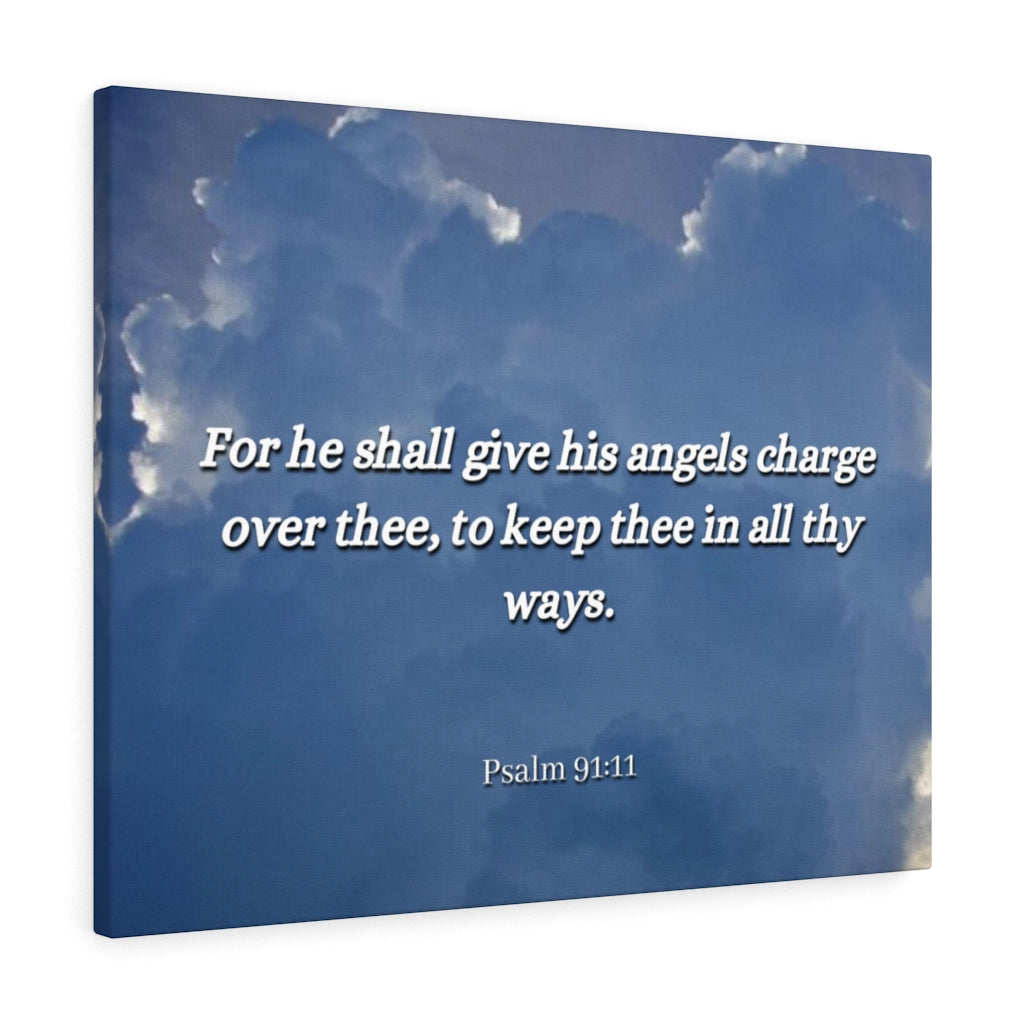 Scripture Walls Angels Over Thee Psalm 91:11 Bible Verse Canvas Christian Wall Art Ready to Hang Unframed-Express Your Love Gifts