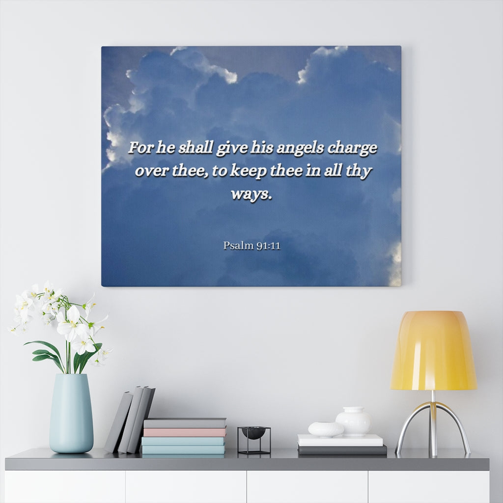 Scripture Walls Angels Over Thee Psalm 91:11 Bible Verse Canvas Christian Wall Art Ready to Hang Unframed-Express Your Love Gifts