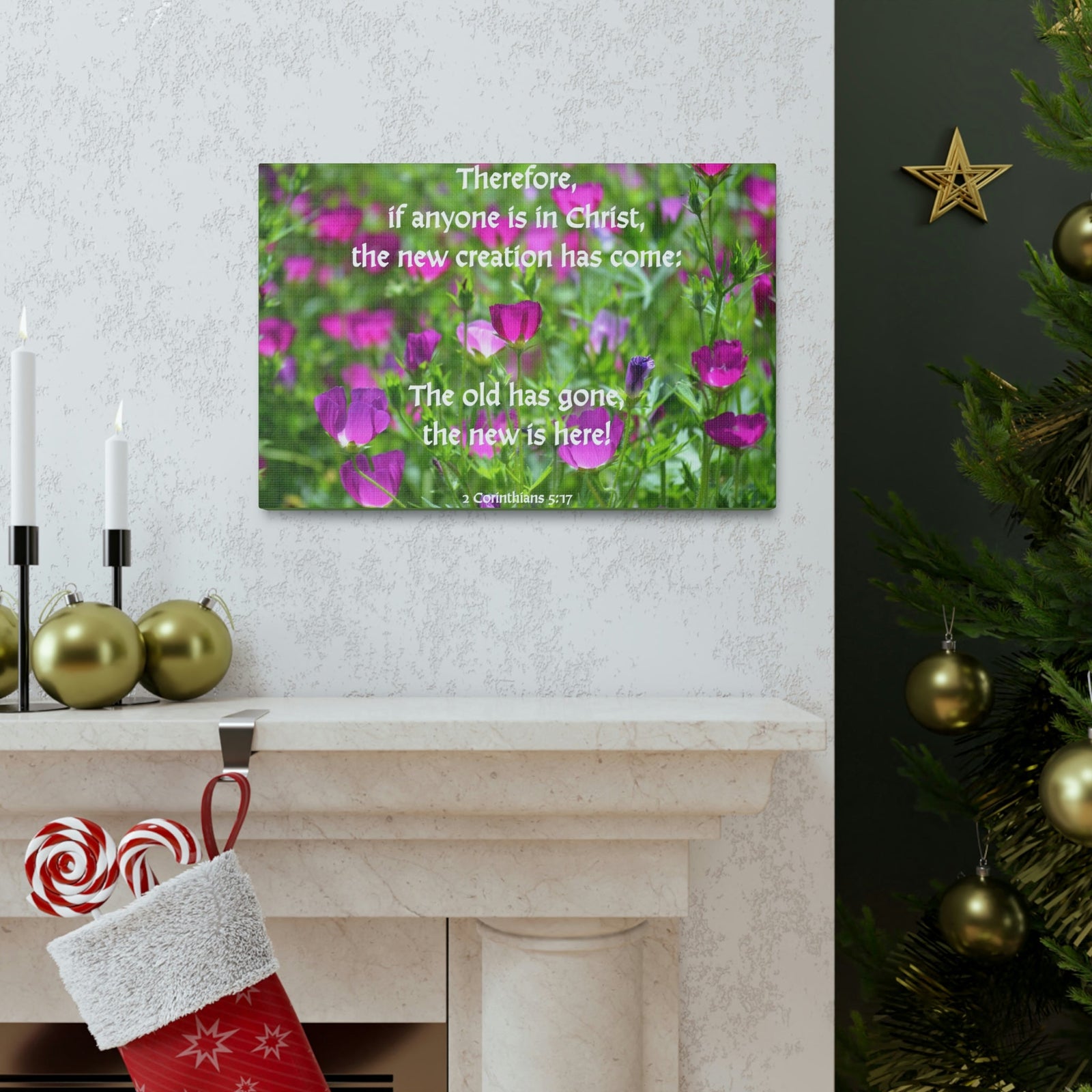 Scripture Walls Anyone in Christ 2 Corinthians 5:17 Flowers Christian Wall Art Bible Verse Print Ready to Hang Unframed-Express Your Love Gifts