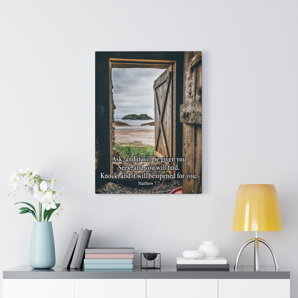 Scripture Walls Ask & You Shall Receive Mathew 7:7 Bible Verse Canvas Christian Wall Art Ready to Hang Unframed-Express Your Love Gifts