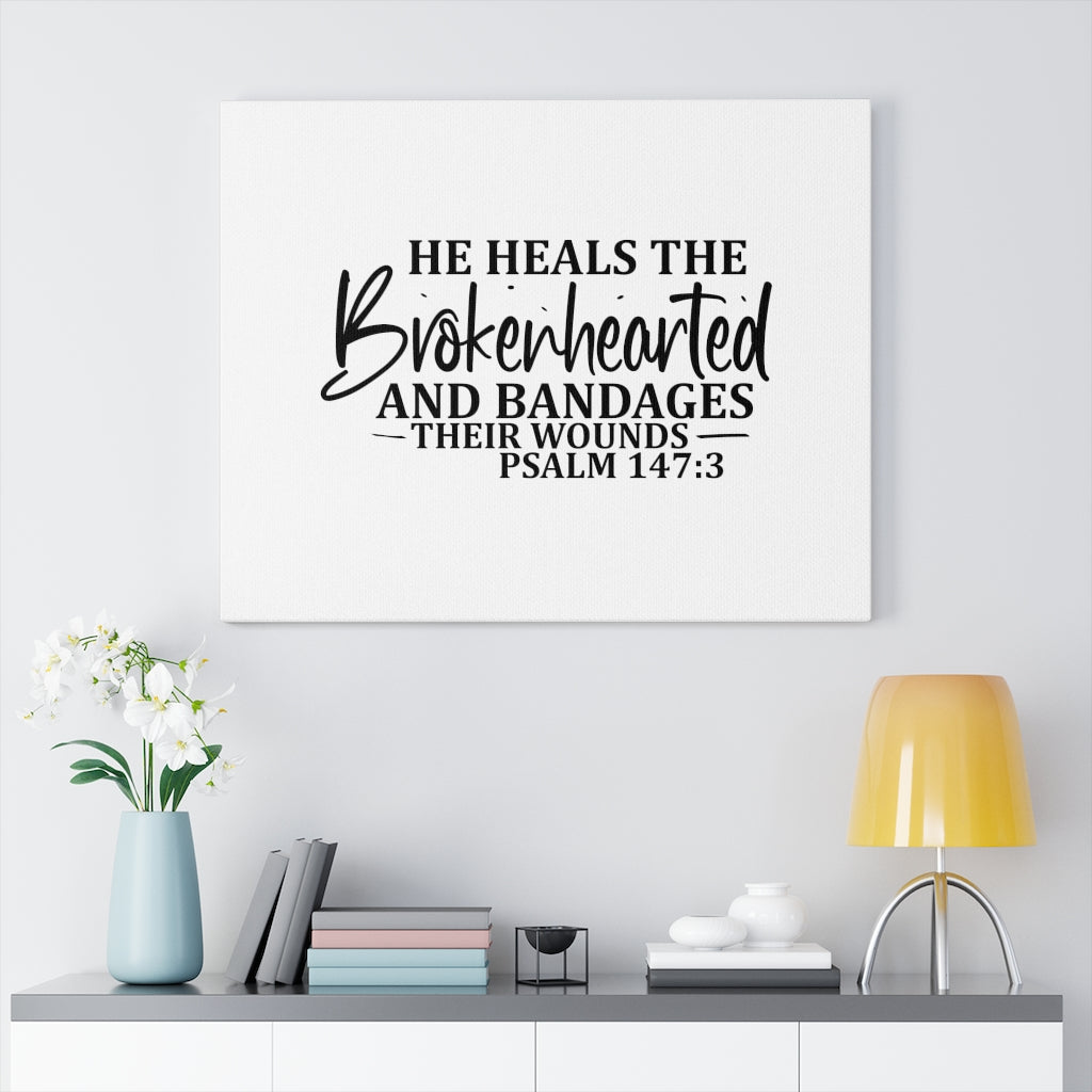 Scripture Walls Bandages Their Wounds Psalm 147:3 Bible Verse Canvas Christian Wall Art Ready to Hang Unframed-Express Your Love Gifts