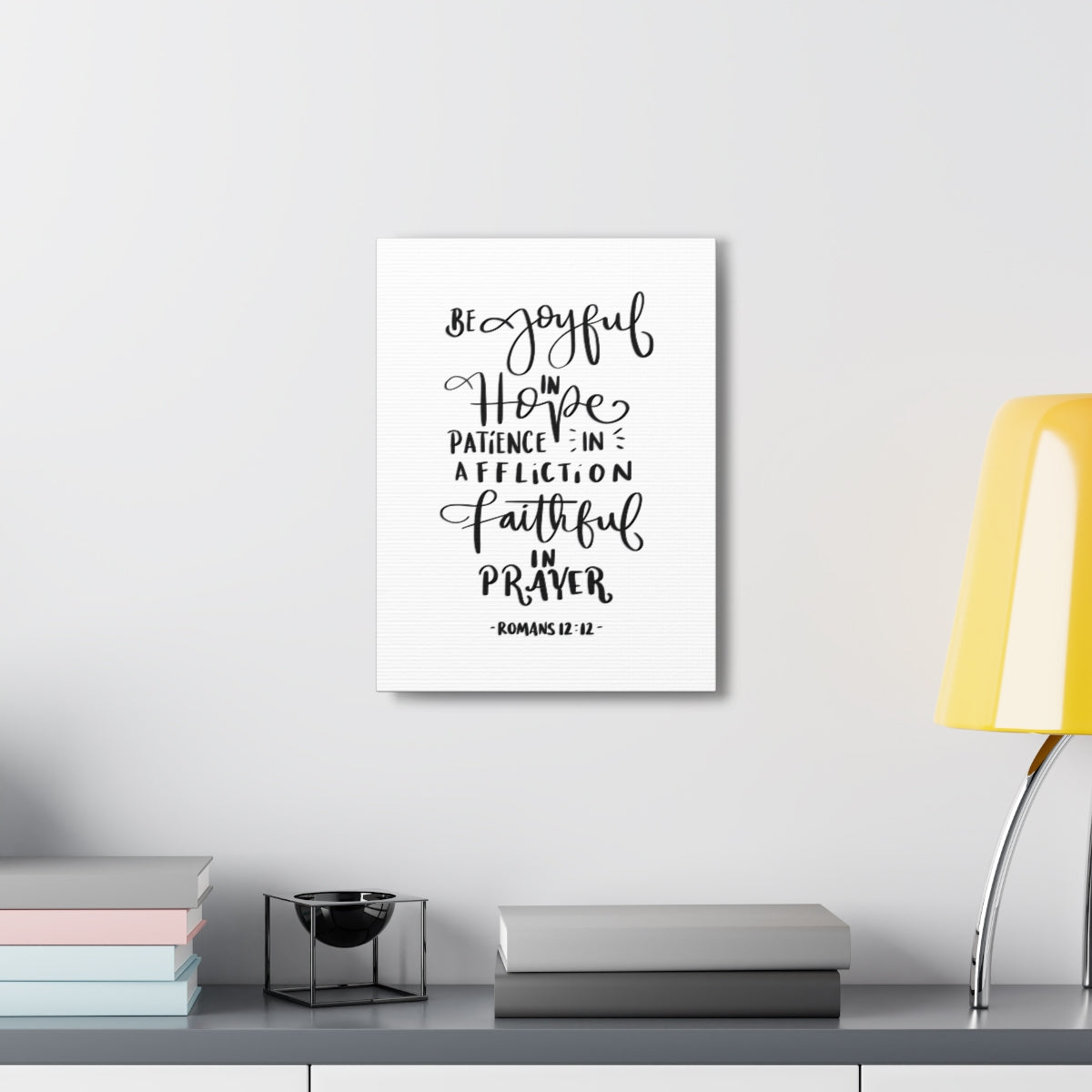 Scripture Walls Be Joyful In Hope Romans 12:12 White Bible Verse Canvas Christian Wall Art Ready to Hang Unframed-Express Your Love Gifts