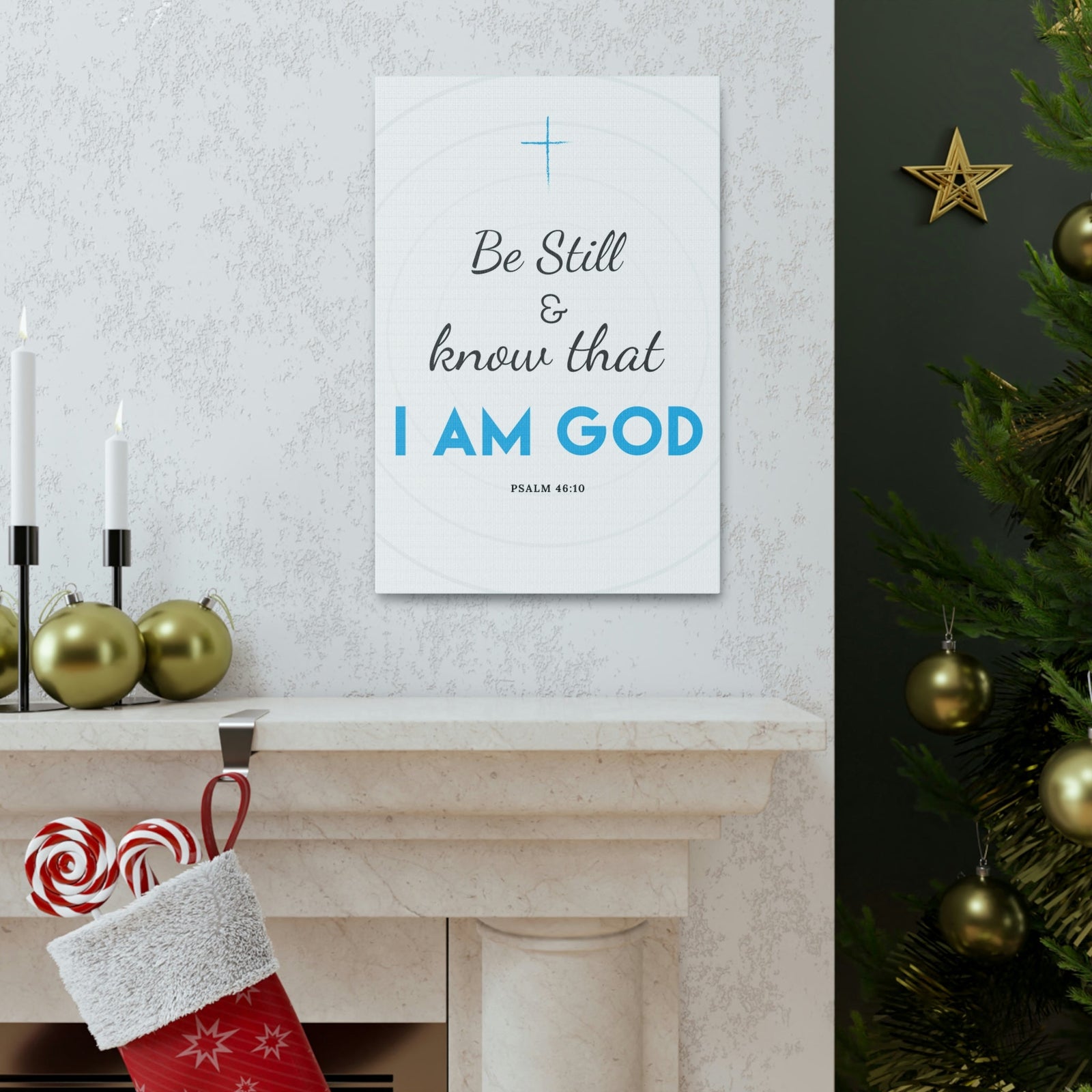 Scripture Walls Be Still And Know Psalm 46:10 Blue Christian Wall Art Bible Verse Print Ready To Hang Unframed-Express Your Love Gifts