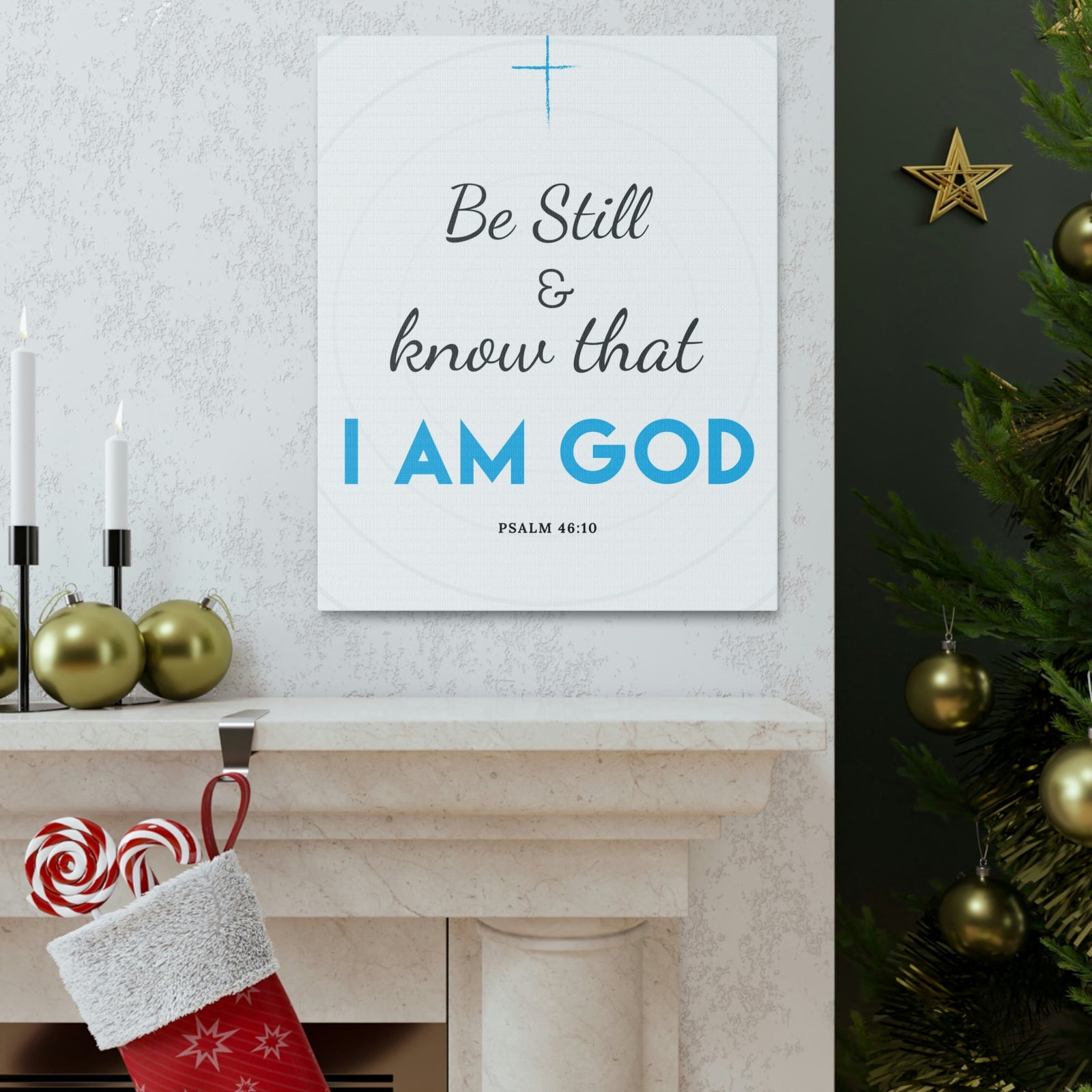 Scripture Walls Be Still And Know Psalm 46:10 Blue Christian Wall Art Bible Verse Print Ready To Hang Unframed-Express Your Love Gifts