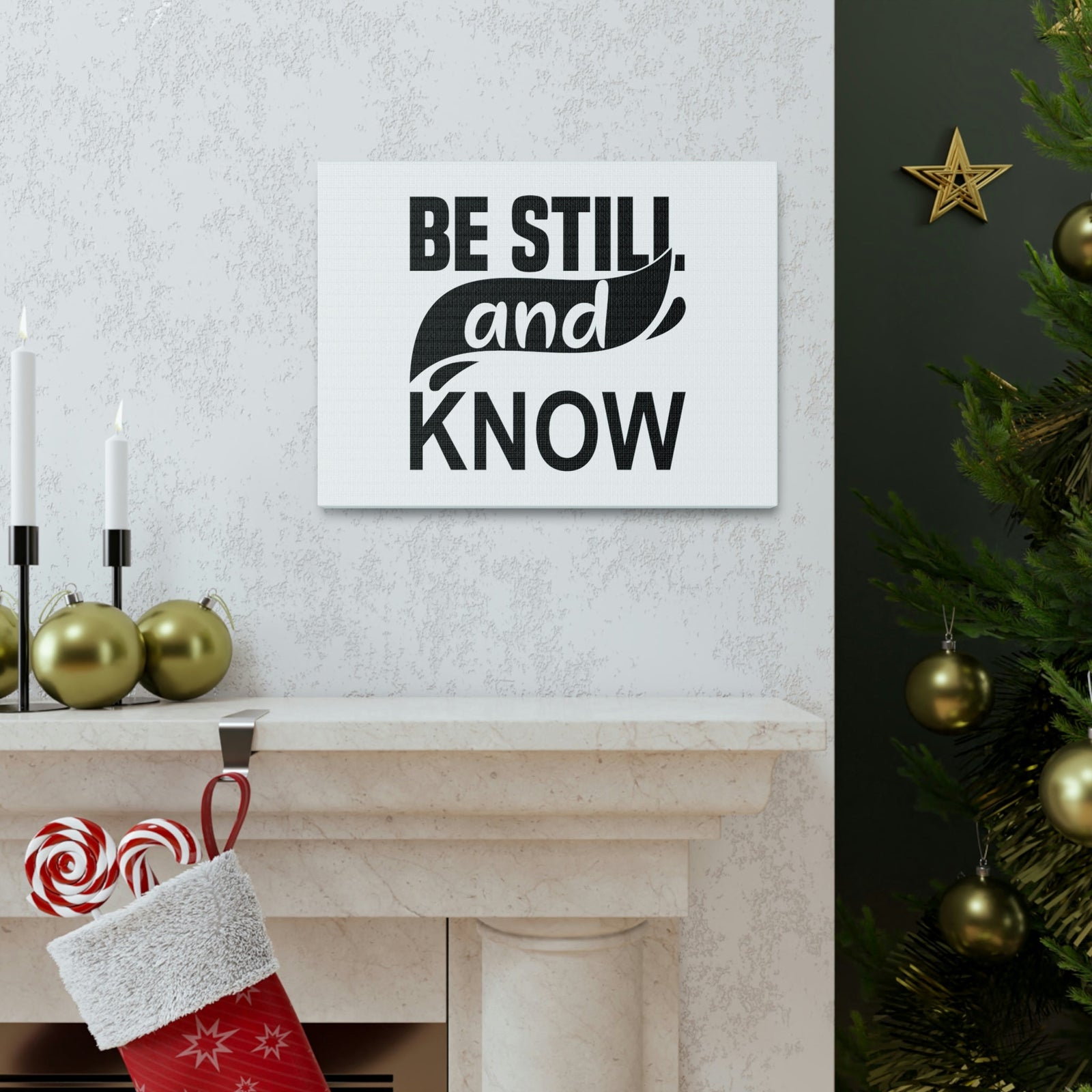 Scripture Walls Be Still And Know Psalm 46:10 Swish Black Christian Wall Art Bible Verse Print Ready to Hang Unframed-Express Your Love Gifts