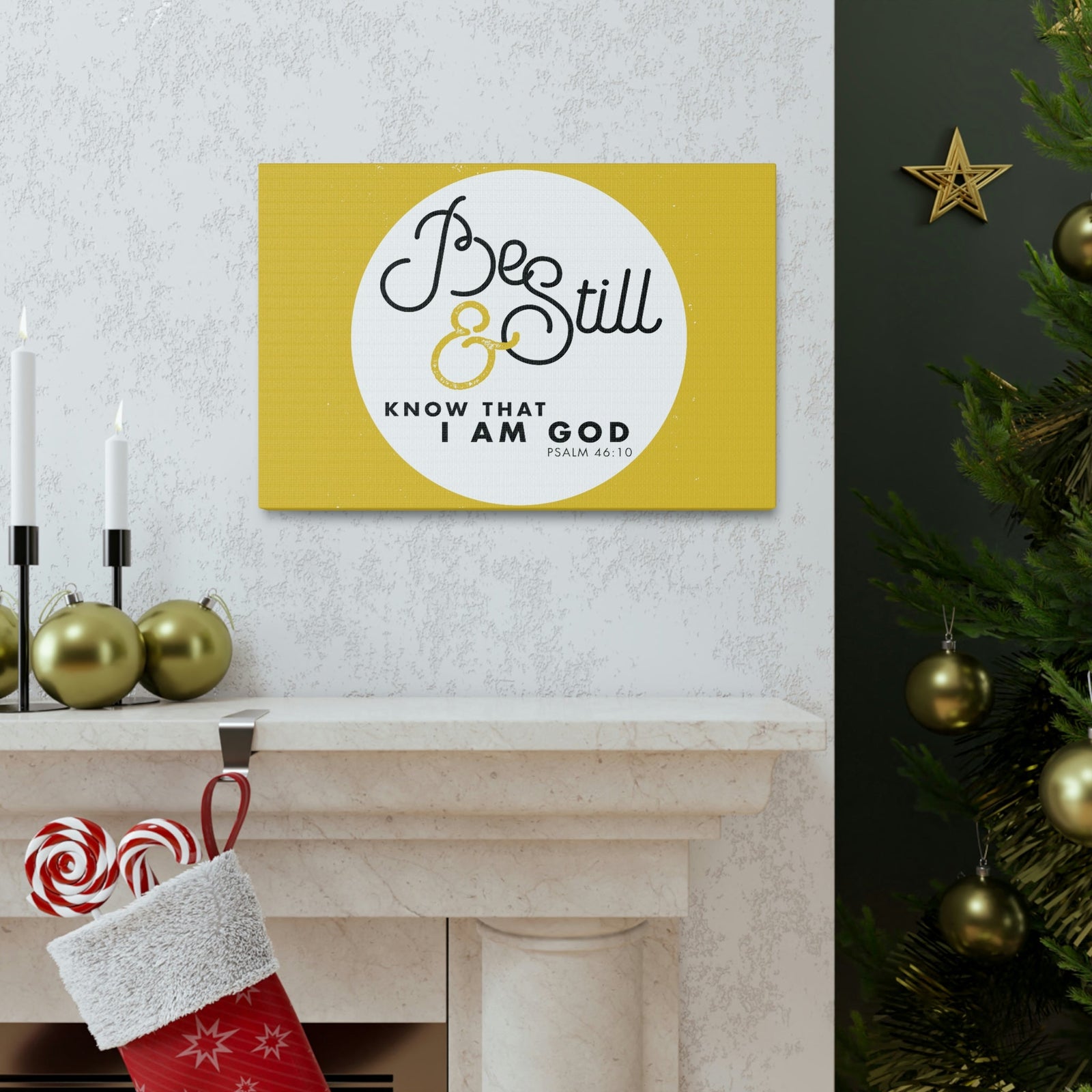 Scripture Walls Be Still And Know Psalm 46:10 Yellow Christian Wall Art Bible Verse Print Ready To Hang Unframed-Express Your Love Gifts