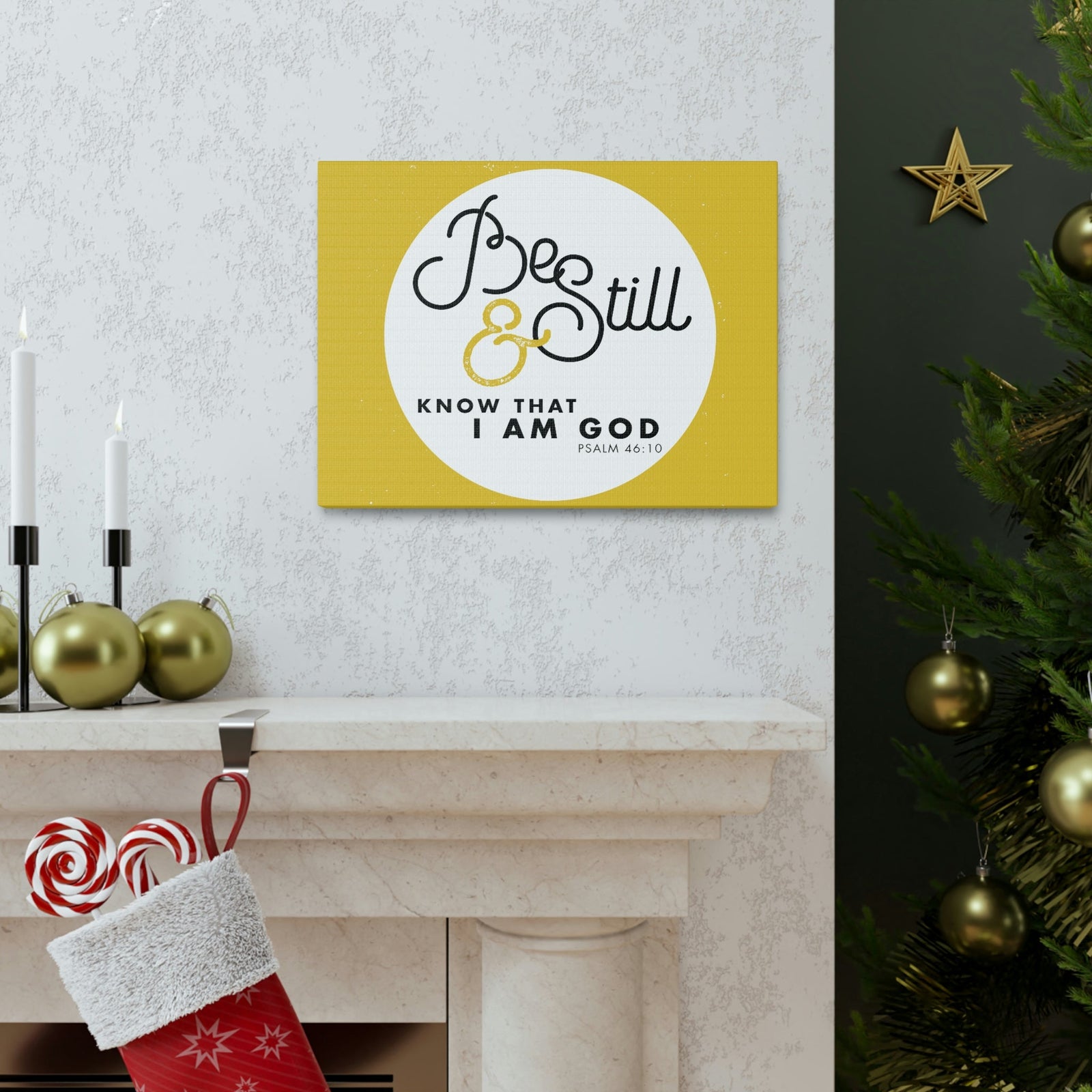 Scripture Walls Be Still And Know Psalm 46:10 Yellow Christian Wall Art Bible Verse Print Ready To Hang Unframed-Express Your Love Gifts