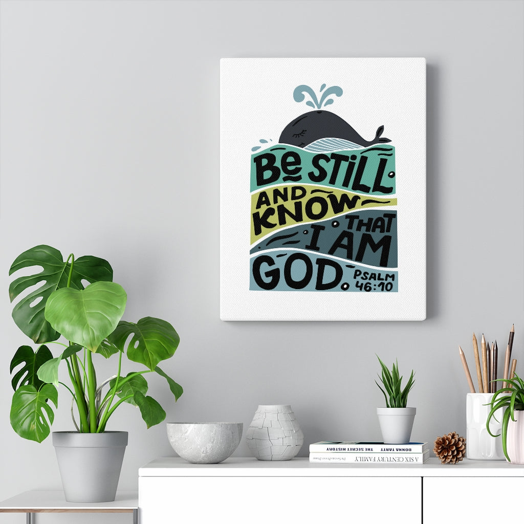 Scripture Walls Be Still Whale Psalm 46:10 Bible Verse Canvas Christian Wall Art Ready to Hang Unframed-Express Your Love Gifts