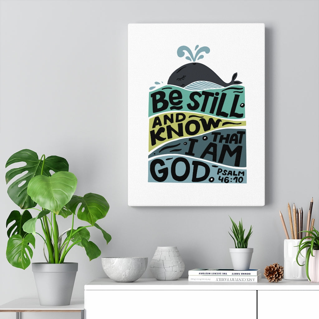 Scripture Walls Be Still Whale Psalm 46:10 Bible Verse Canvas Christian Wall Art Ready to Hang Unframed-Express Your Love Gifts