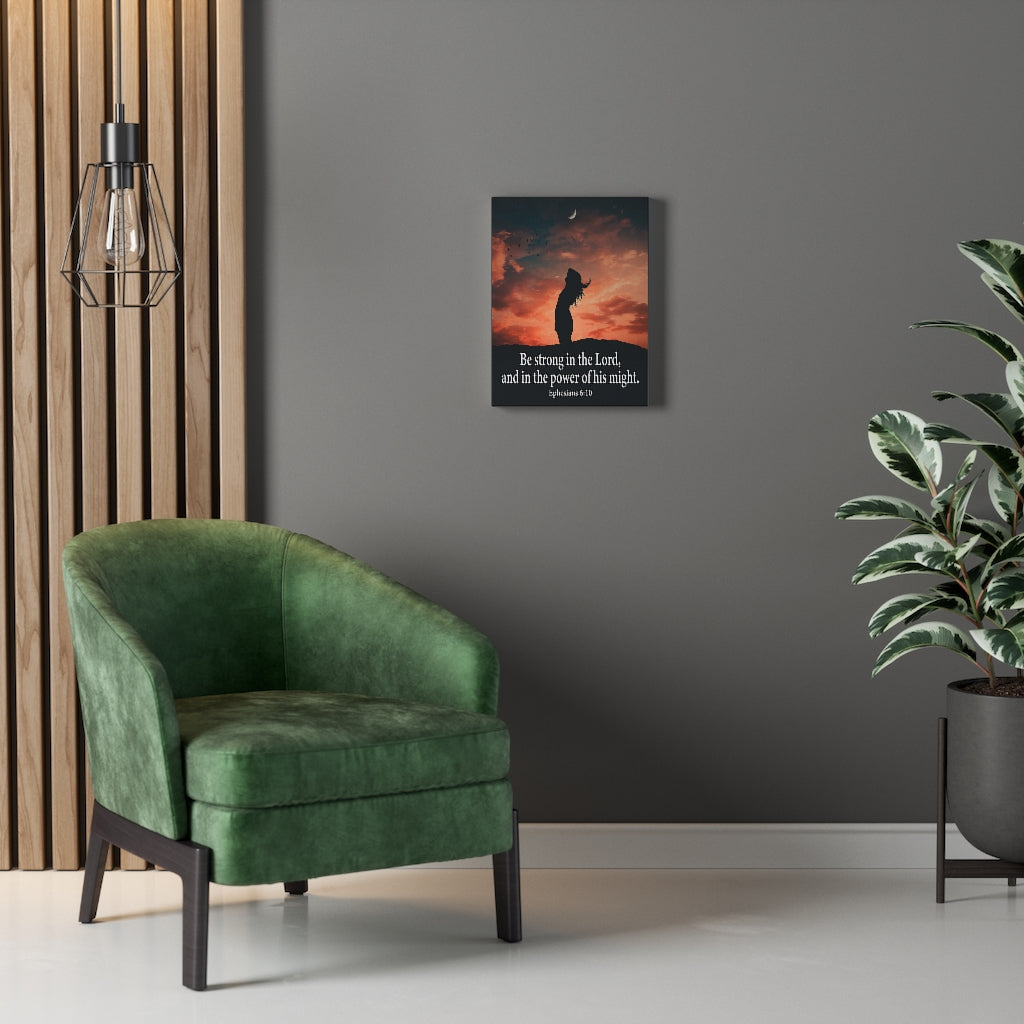 Scripture Walls Be Strong in the Lord Ephesians 6:10 Orange Bible Verse Canvas Christian Wall Art Ready to Hang Unframed-Express Your Love Gifts