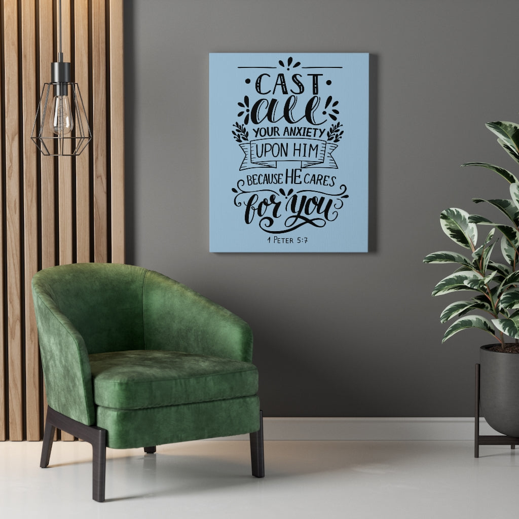 Scripture Walls Because He Cares 1 Peter 5:7 Bible Verse Canvas Christian Wall Art Ready to Hang Unframed-Express Your Love Gifts