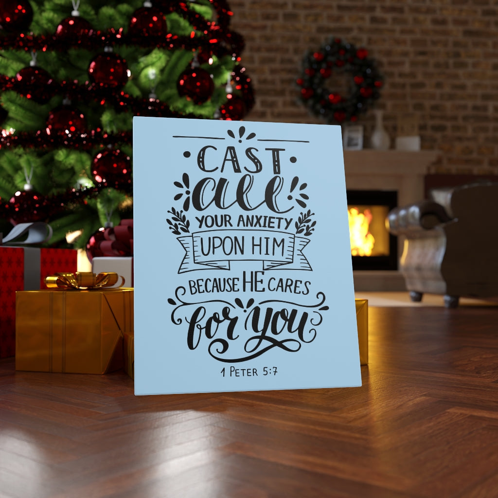 Scripture Walls Because He Cares 1 Peter 5:7 Bible Verse Canvas Christian Wall Art Ready to Hang Unframed-Express Your Love Gifts