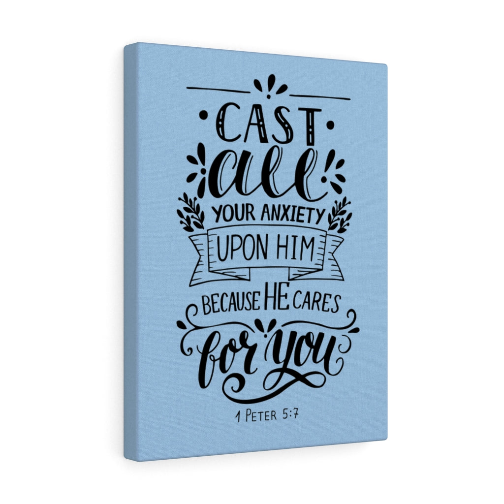 Scripture Walls Because He Cares 1 Peter 5:7 Bible Verse Canvas Christian Wall Art Ready to Hang Unframed-Express Your Love Gifts