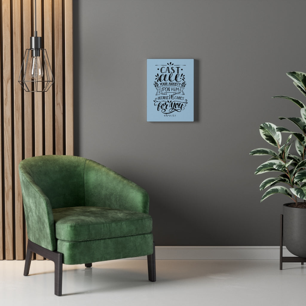 Scripture Walls Because He Cares 1 Peter 5:7 Bible Verse Canvas Christian Wall Art Ready to Hang Unframed-Express Your Love Gifts