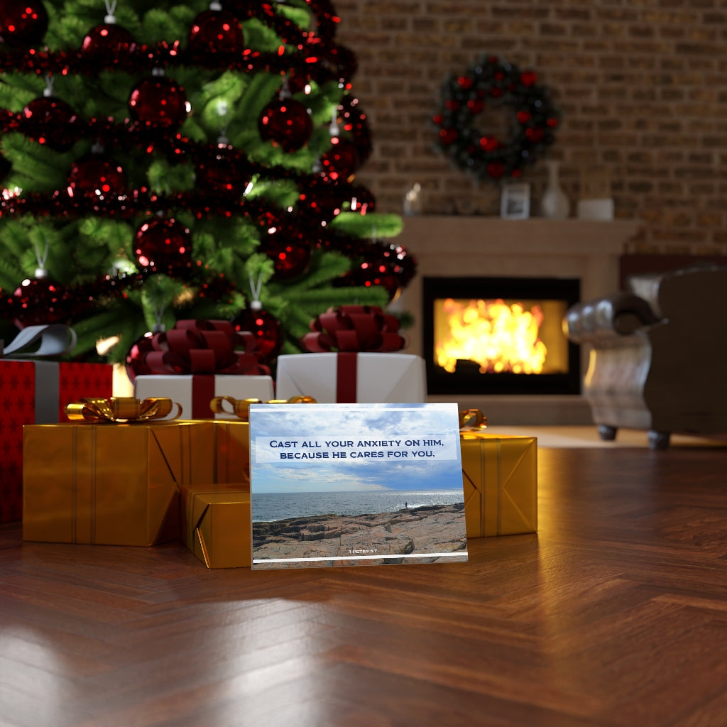 Scripture Walls Because He Cares For You 1 Peter 5:7 Bible Verse Canvas Christian Wall Art Ready to Hang Unframed-Express Your Love Gifts