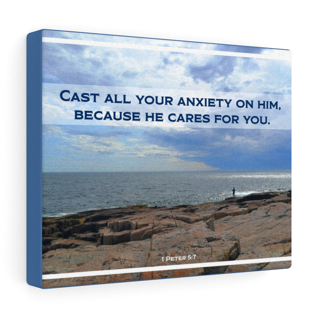 Scripture Walls Because He Cares For You 1 Peter 5:7 Bible Verse Canvas Christian Wall Art Ready to Hang Unframed-Express Your Love Gifts