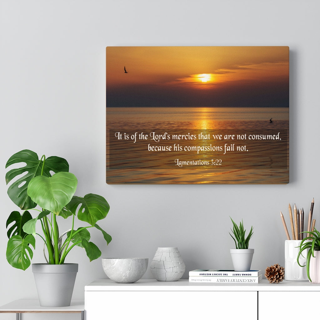 Scripture Walls Because His Compassions Lamentations 3:22 Bible Verse Canvas Christian Wall Art Ready to Hang Unframed-Express Your Love Gifts