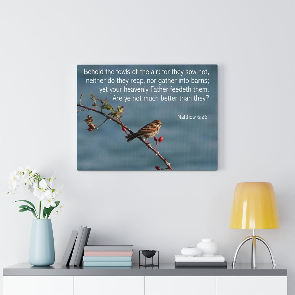 Scripture Walls Behold The Fowls Matthew 6:26 Bible Verse Canvas Christian Wall Art Ready to Hang Unframed-Express Your Love Gifts