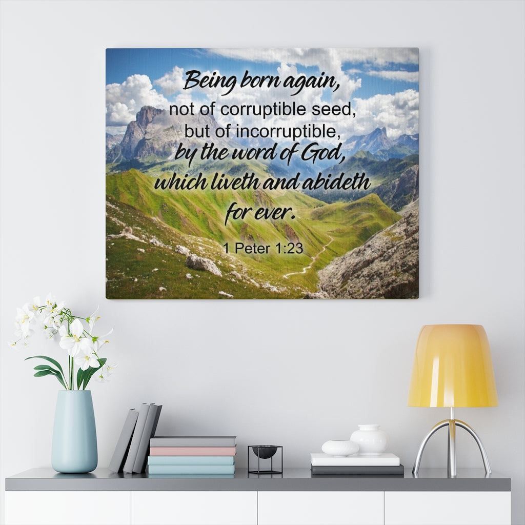 Scripture Walls Being Born Again 1 Peter 1:23 Bible Verse Canvas Christian Wall Art Ready to Hang Unframed-Express Your Love Gifts
